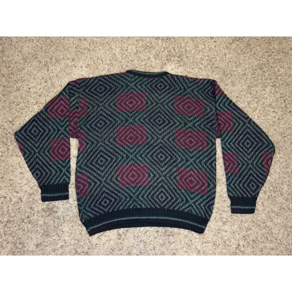 VINTAGE MENS Knit Sweater Grandpa Geometric Retro Preppy Cabin USA Made L READ - Picture 2 of 6